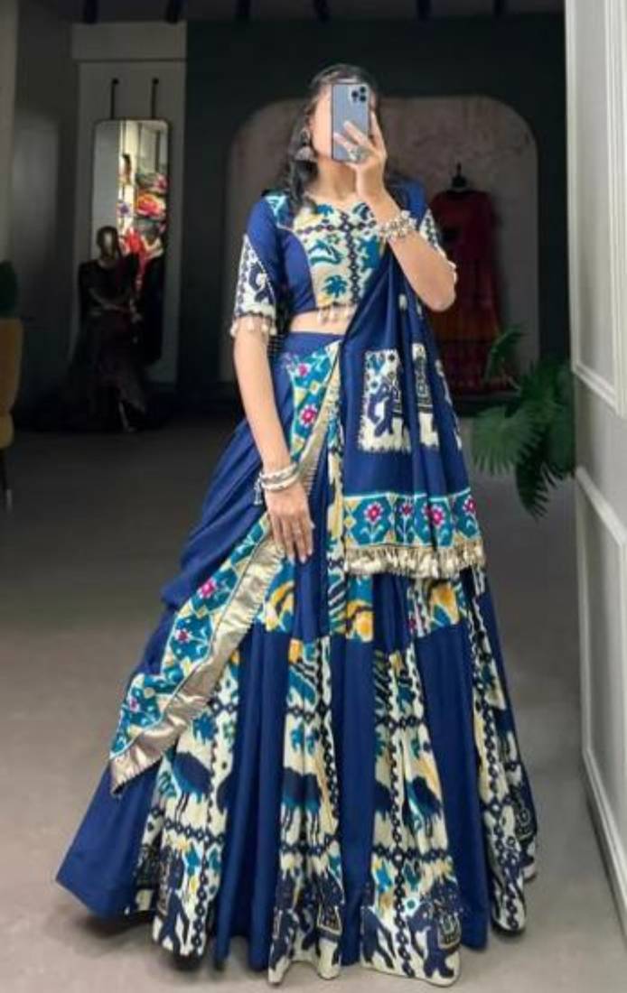 Elegant Royal blue Traditional Indian Lehenga Choli with Animal Motifs