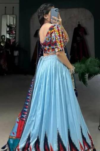 Sky Blue & Navy Multicolor Traditional Lehenga Set with Gamthi Work
