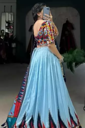 Sky Blue & Navy Multicolor Traditional Lehenga Set with Gamthi Work