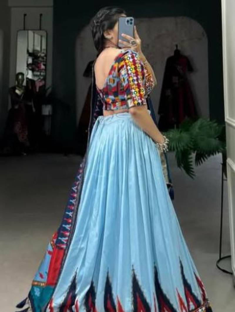 Sky Blue & Navy Multicolor Traditional Lehenga Set with Gamthi Work