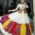 Elegant White Multicolor Patchwork Anarkali Gown with Gamthi Work