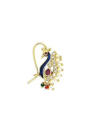 Gold plated peacock design clip on nosepin 2