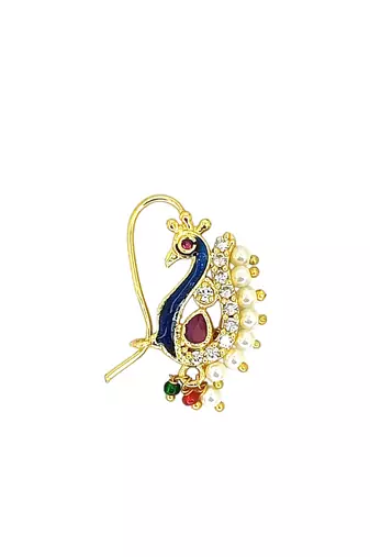 Gold plated peacock design clip on nosepin