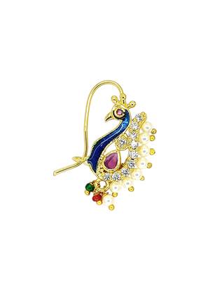 Gold plated peacock design clip on nosepin 3