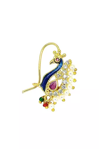 Gold plated peacock design clip on nosepin
