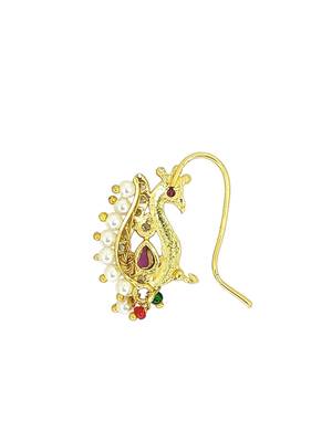 Gold plated peacock design clip on nosepin 4