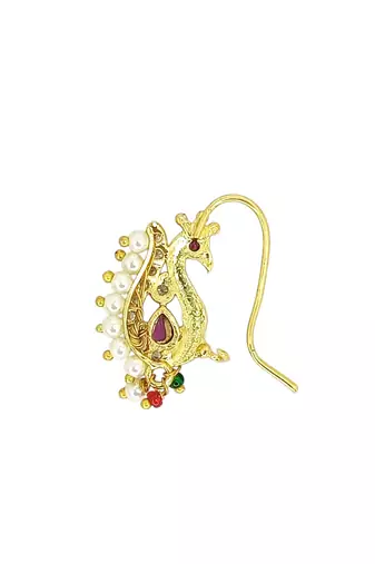 Gold plated peacock design clip on nosepin