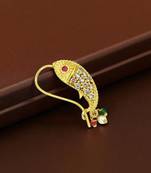 Gold plated fish design studded clip on nosepin