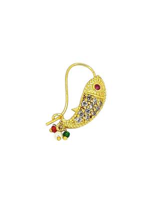 Gold plated fish design studded clip on nosepin 3