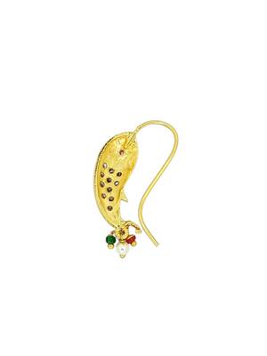 Gold plated fish design studded clip on nosepin 4