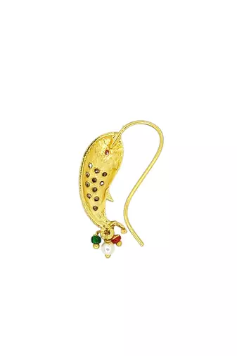 Gold plated fish design studded clip on nosepin