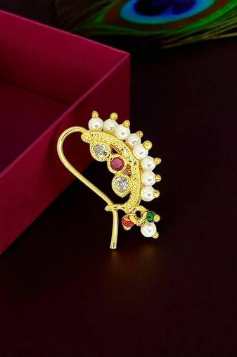 Gold plated stone studded clip on nosepin