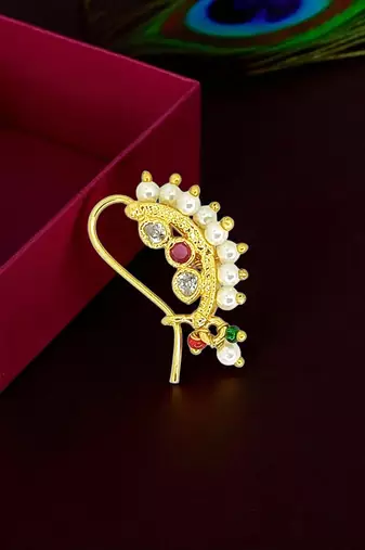 Gold plated stone studded clip on nosepin