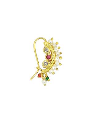 Gold plated stone studded clip on nosepin 2