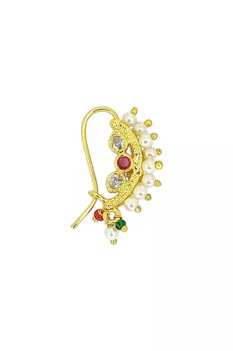 Gold plated stone studded clip on nosepin