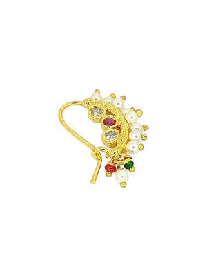Gold plated stone studded clip on nosepin 3
