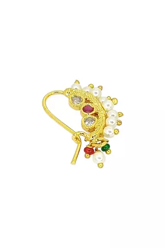 Gold plated stone studded clip on nosepin