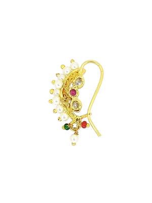 Gold plated stone studded clip on nosepin 4