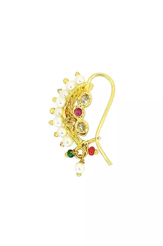 Gold plated stone studded clip on nosepin