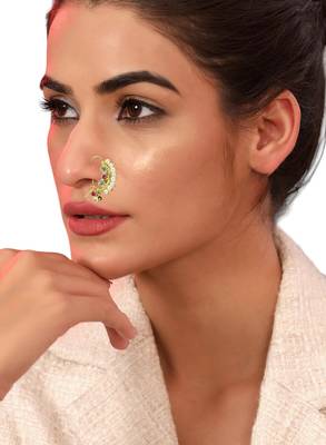 Gold plated stone studded clip on nosepin 5