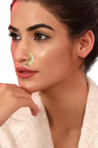 Gold plated stone studded clip on nosepin