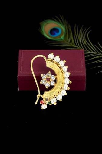 Gold plated cubic zircon clip on nose pin