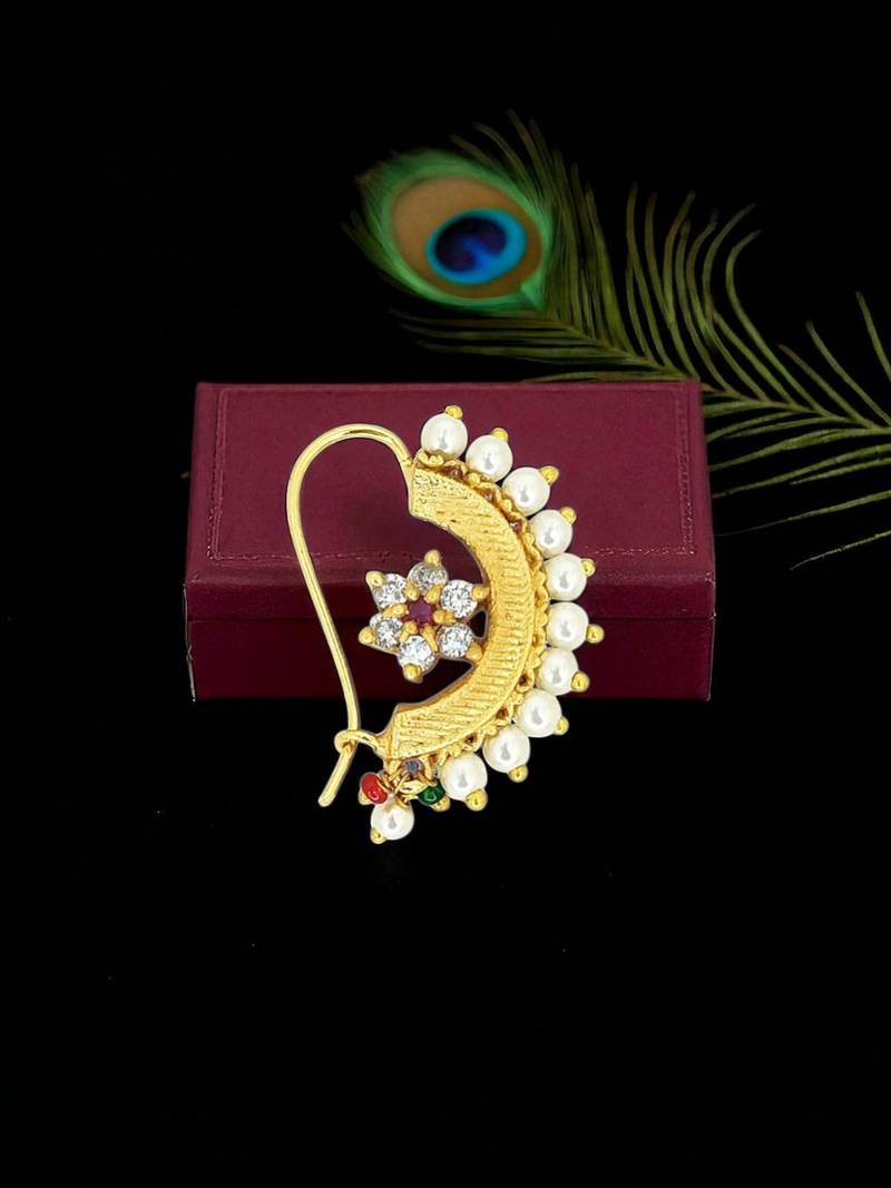 Gold plated cubic zircon clip on nose pin