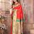 Red silk blend zari weaving paithani saree with peacock border and pallu