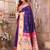 Purple silk blend zari weaving paithani saree with peacock border and pallu