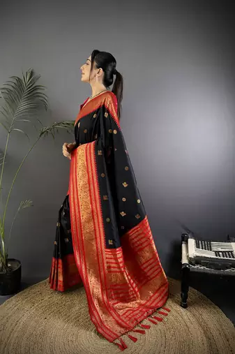 Black silk blend butti zari weaving banarasi saree with woven saree