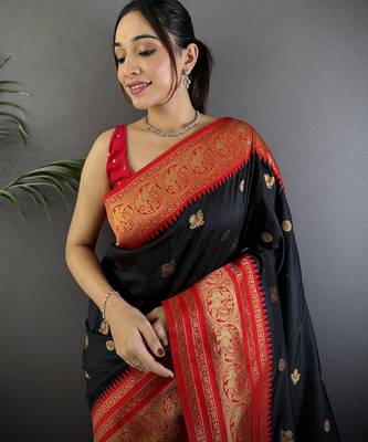 Black silk blend butti zari weaving banarasi saree with woven saree 3
