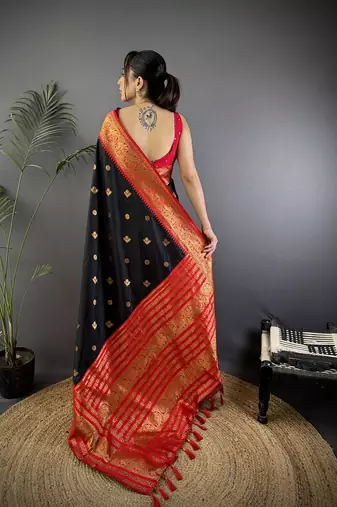 Black silk blend butti zari weaving banarasi saree with woven saree