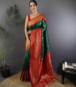 Green silk blend butti zari weaving banarasi saree with woven saree
