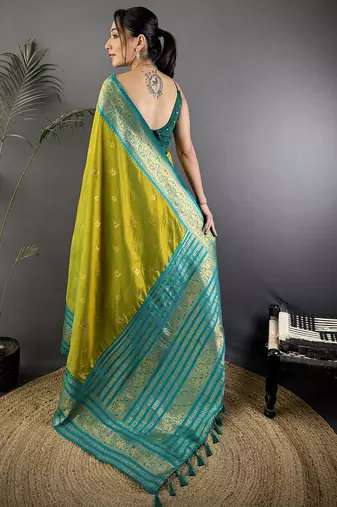 Light green silk blend butti zari weaving banarasi saree with woven saree