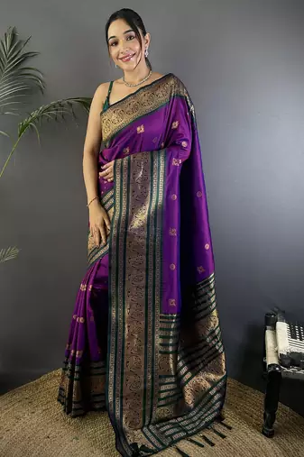 Magenta silk blend butti zari weaving banarasi saree with woven saree