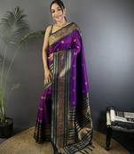 Magenta silk blend butti zari weaving banarasi saree with woven saree