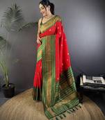 Red silk blend butti zari weaving banarasi saree with woven saree