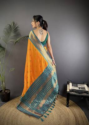 Orange silk blend butti zari weaving banarasi saree with woven saree 4
