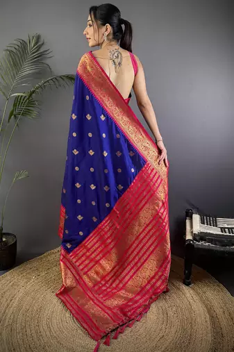 Navy blue silk blend butti zari weaving banarasi saree with woven saree