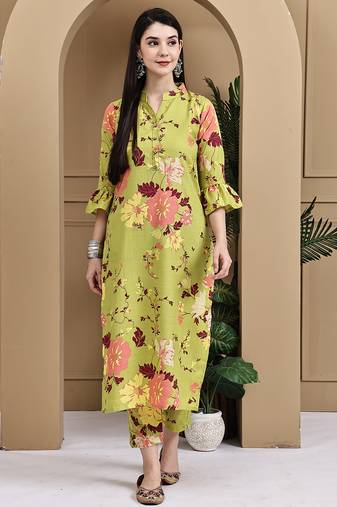 Women's cotton floral printed kurta with pant