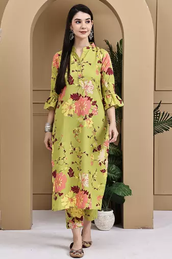 Women's cotton floral printed kurta with pant