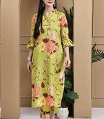 Women's cotton floral printed kurta with pant