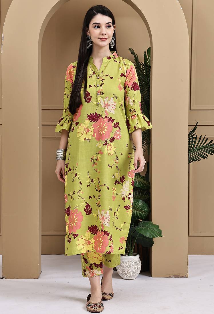 Women's cotton floral printed kurta with pant