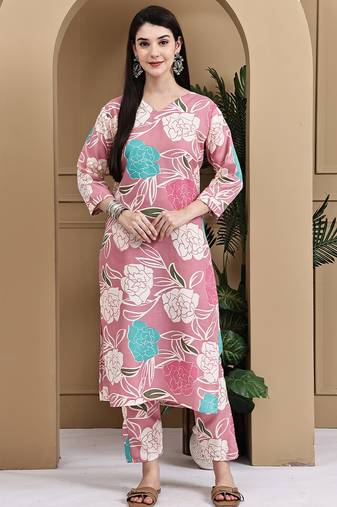 Women's cotton floral printed kurta with pant