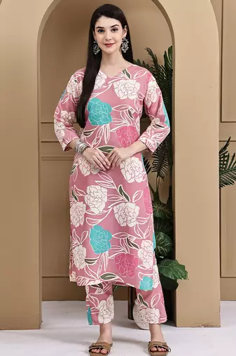 Women's cotton floral printed kurta with pant