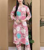 Women's cotton floral printed kurta with pant