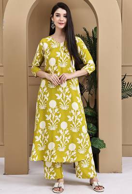 Women's cotton botanical floral printed kurta with pant 1