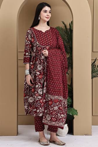 Women's pure cotton jaipuri printed kurta & pant with dupatta