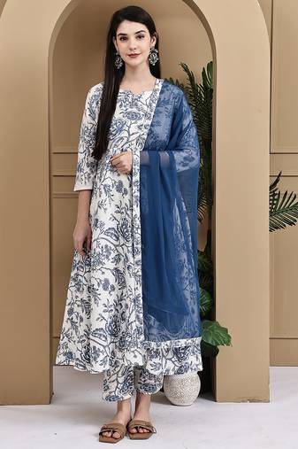 Women's cotton floral printed kurta & pant with dupatta