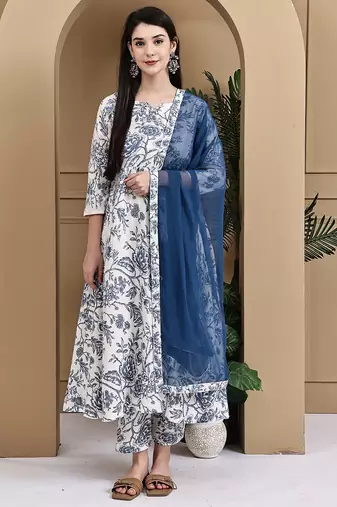 Women's cotton floral printed kurta & pant with dupatta